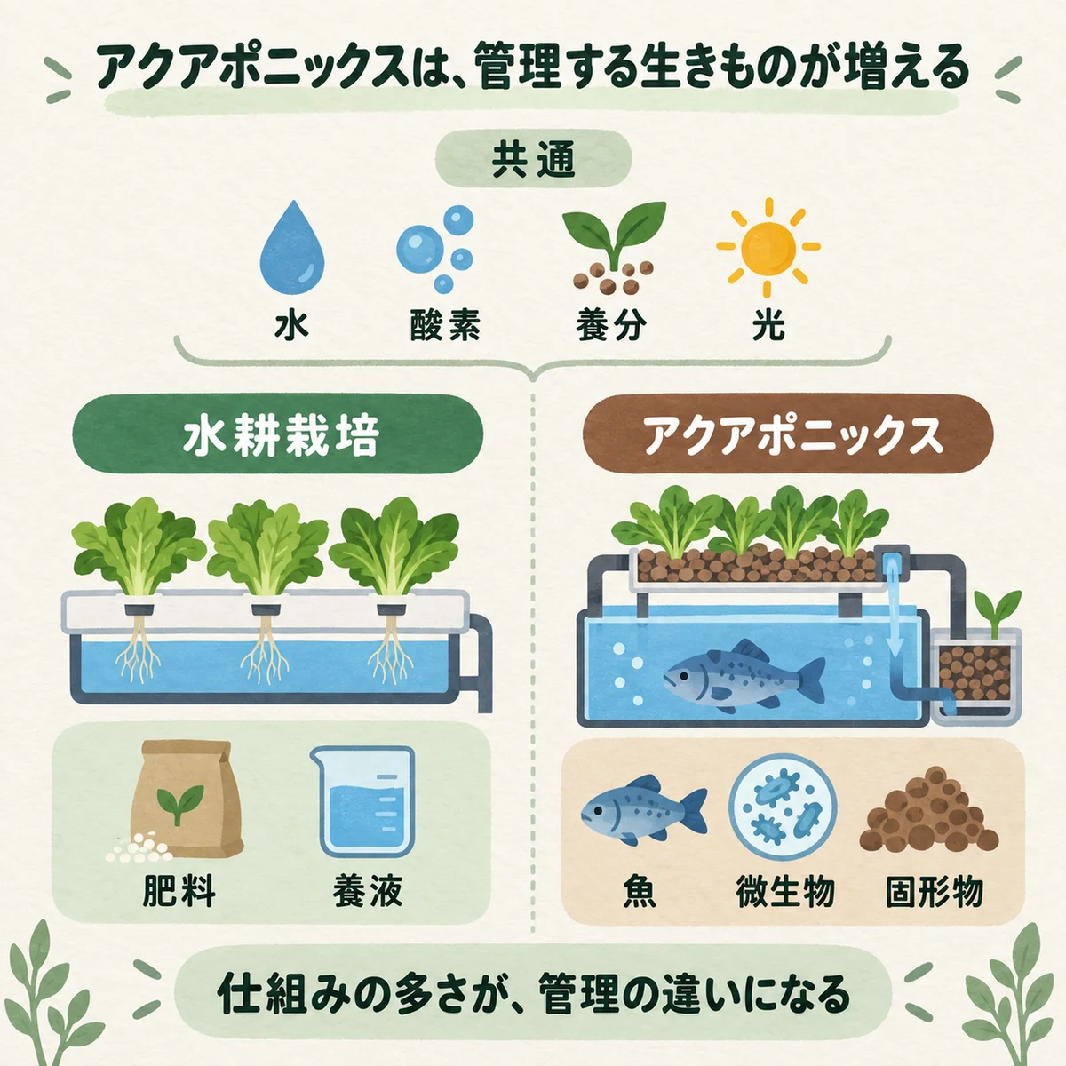 両方式の管理項目を同じ軸で比較