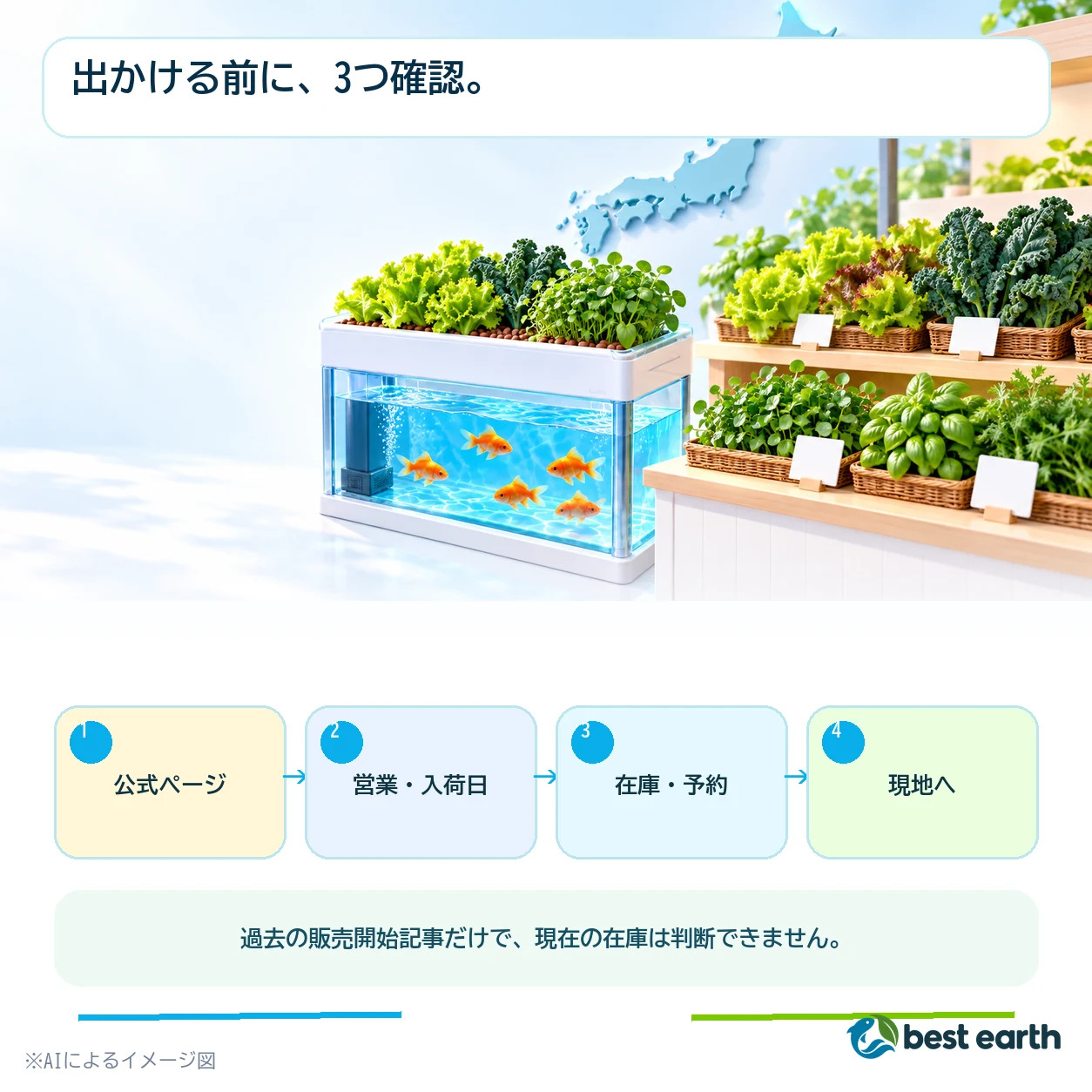 公式ページの日付、在庫と営業、対象者と予約条件を確認する手順図