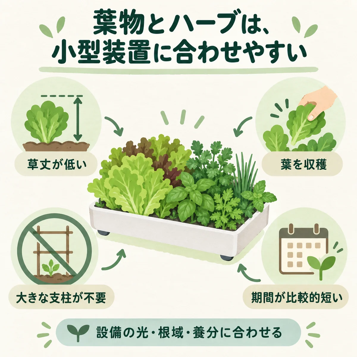 レタス・葉物・ハーブが小型装置へ合いやすい理由