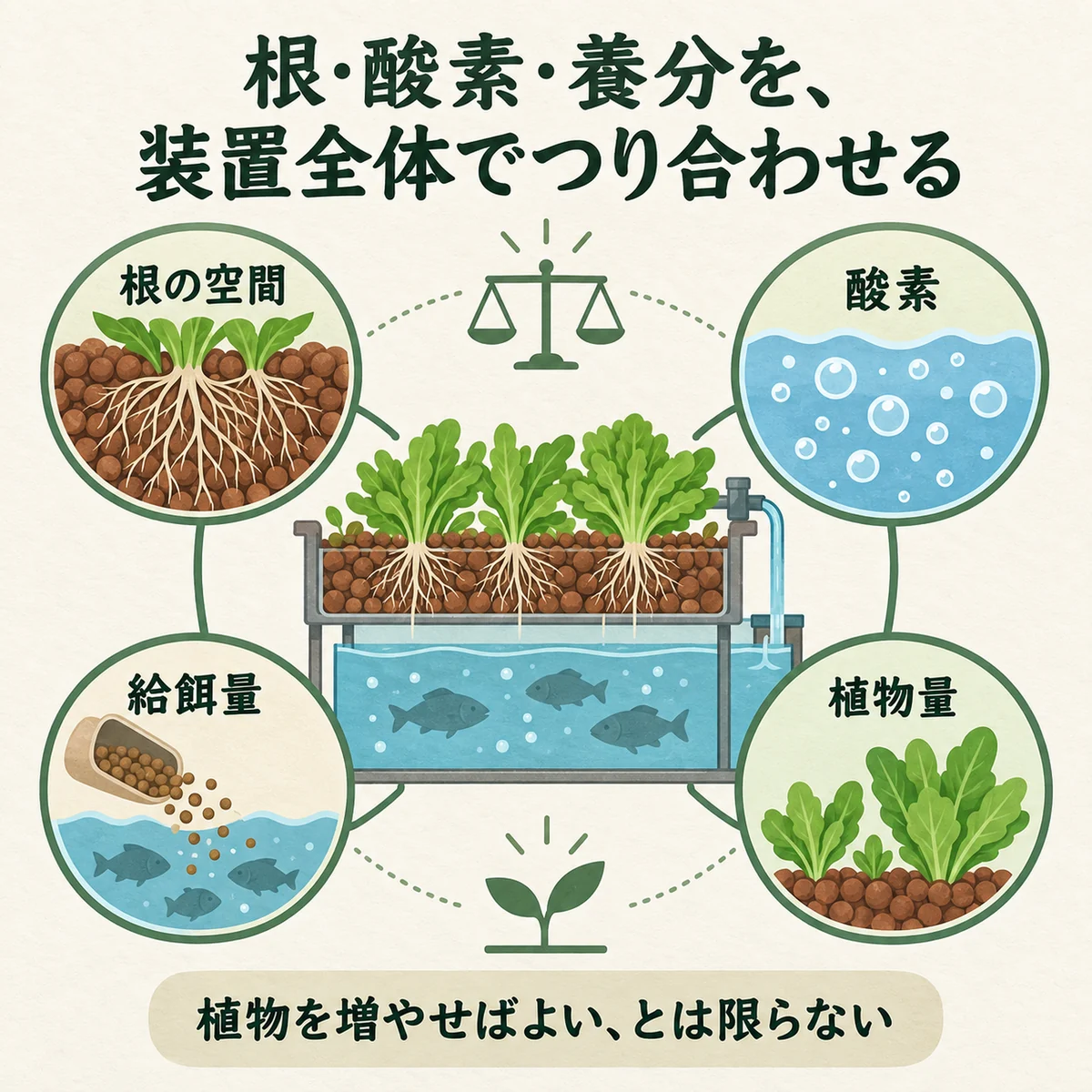 根域・酸素・給餌量・植物量のつり合い