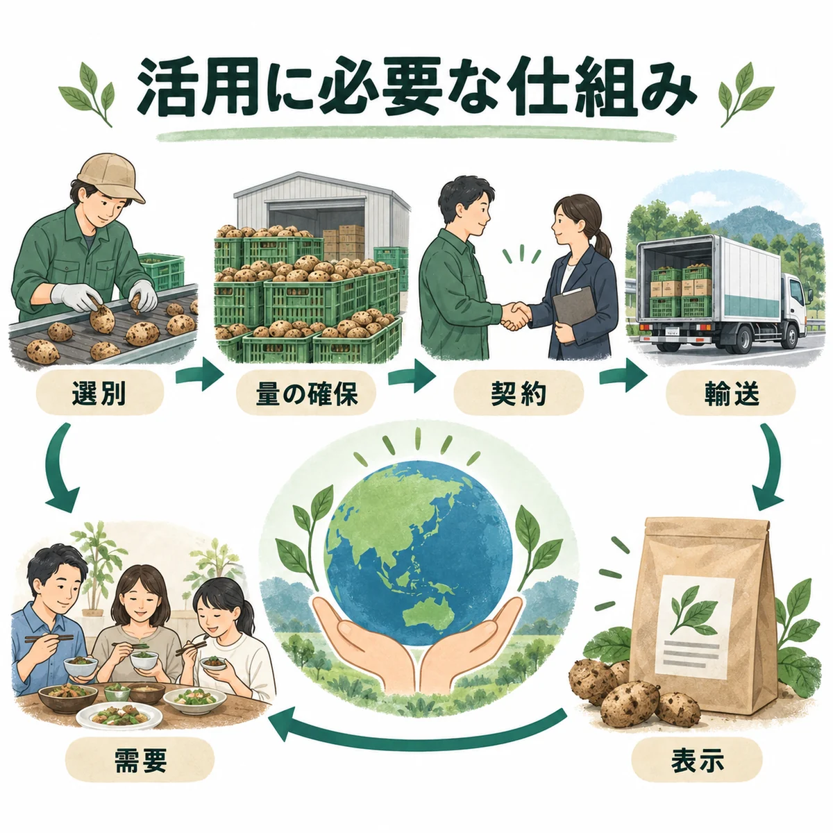 選別、量の確保、契約、輸送、表示、需要をまとめた完全版