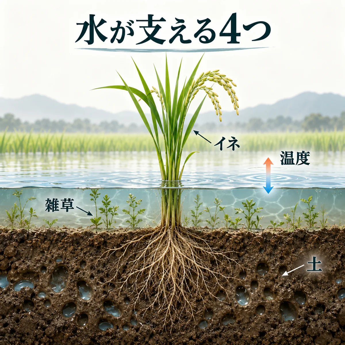 田植えから収穫前まで水を入れたり抜いたりする水管理の全体像