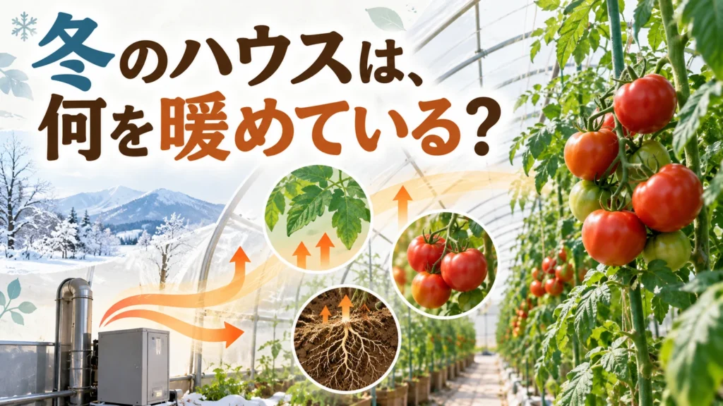 寒い冬にトマトを育てるハウスでは、何を暖め、どうエネルギーを減らしているのか。