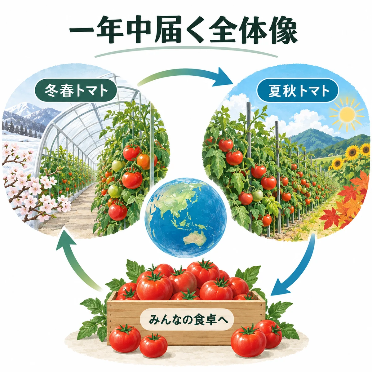 冬春トマトと夏秋トマトが一年をつなぐ全体図