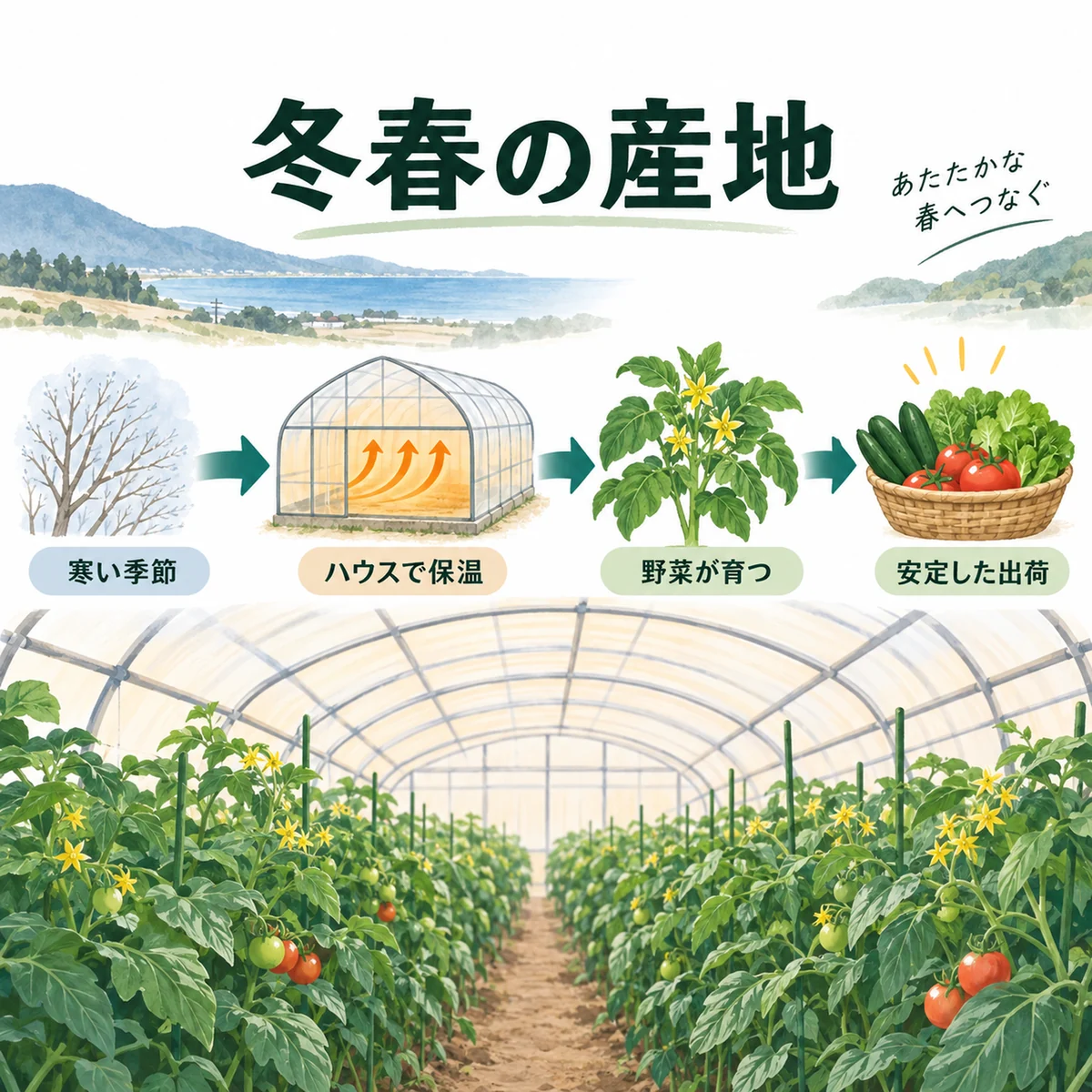 暖地のハウスで低温期を支える図