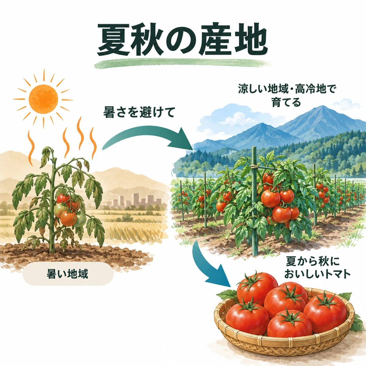 涼しい地域と高冷地で暑さを避ける図
