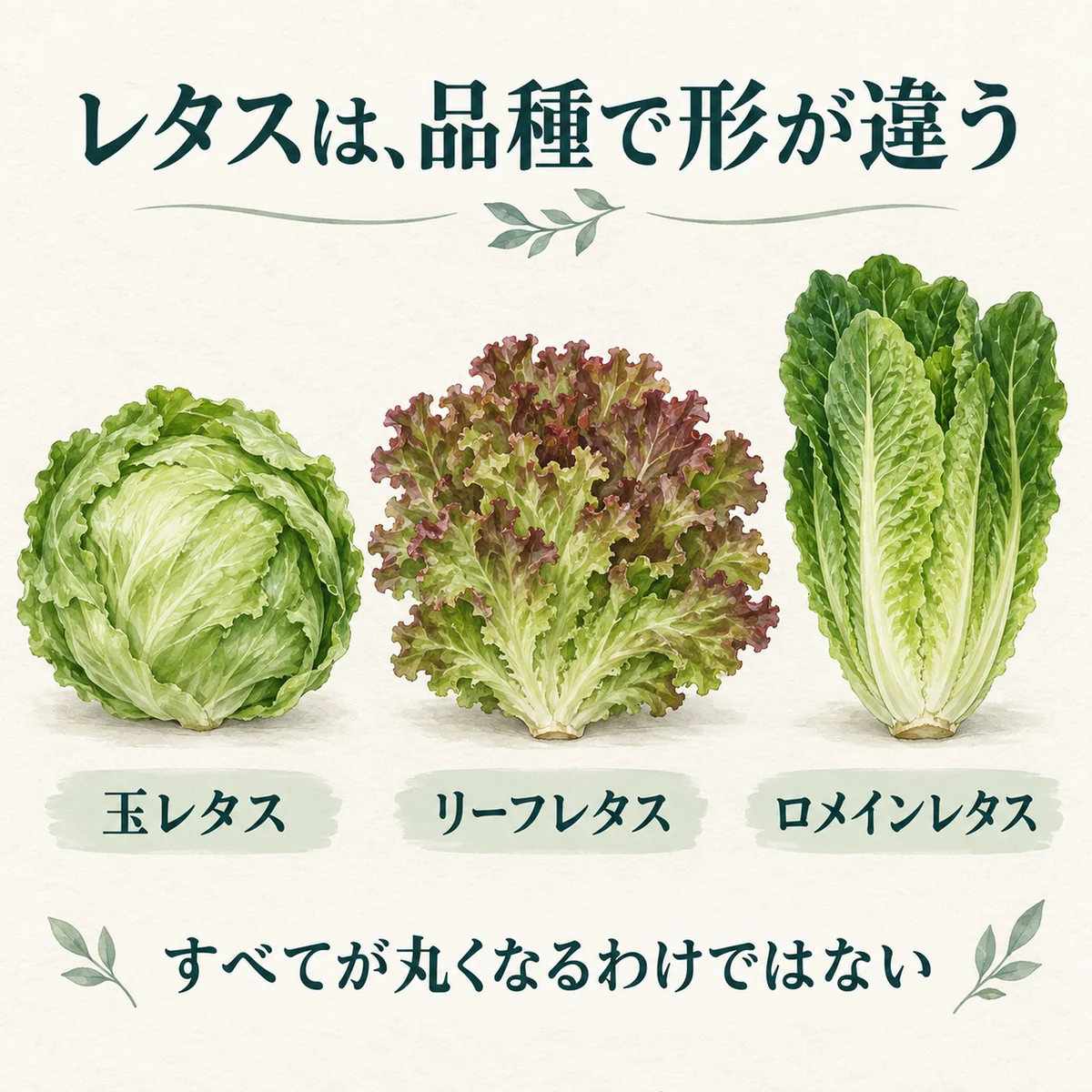 玉レタス・リーフレタス・ロメインの株姿の違い