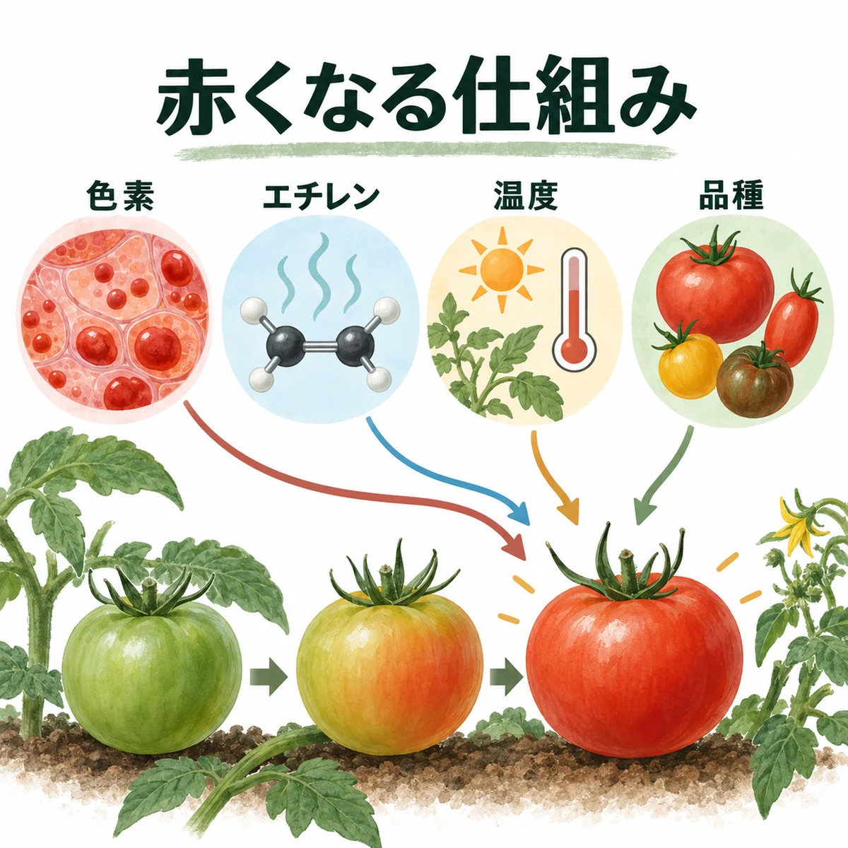 色素、エチレン、温度、品種を一枚でまとめた完全版