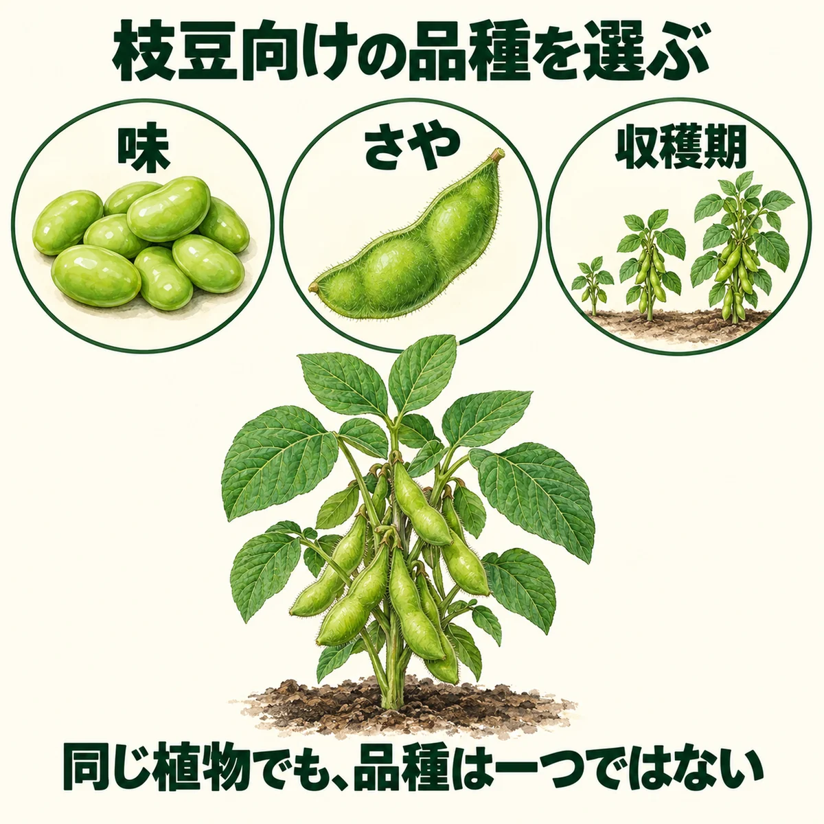 枝豆用品種を選ぶときの味、莢、収穫期の観点